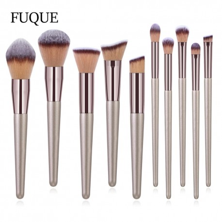 FUQUE 10pcs/set Champagne makeup brushes set for foundation powder blush eyeshadow kabuki blending make up brush beauty tool|Eye