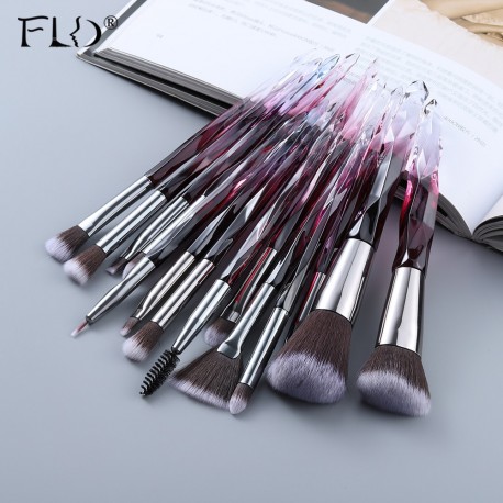 FLD10/15Pcs Makeup Brushes Tool Set Cosmetic Powder Eye Shadow Foundation Blush Blending Beauty crystal Make Up Brush Maquiagem|