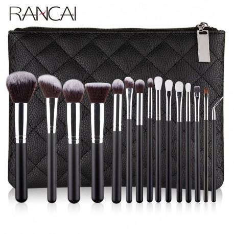 RANCAI 10/15pcs Professional Make up Brushes Set Makeup Power Brush Make Up Beauty Tools Soft Synthetic Hair With Leather Case|E