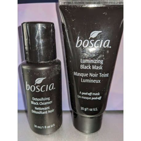 NEW BOSCIA LUMINIZING BLACK MASK 0.7OZ/20 G + DETOXIFYING BLACK CLEANSER 1 OZ