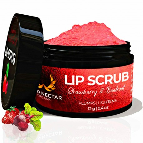 Organic Lip Lightening & Plumping Scrub Balm With Beetroot Strawberry & Rose Oil