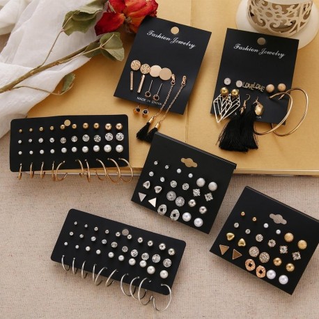 Pairs Flower Women'S Earrings Set Pearl Crystal  jewelry Gift