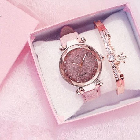 Women Watch Rhinestone Romantic Wrist Watch Fashion Ladies Leather Watch Clock