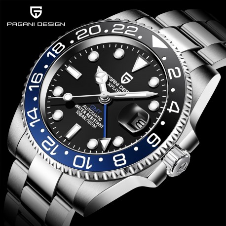 Luxury Men Mechanical Wristwatch Stainless Steel GMT Watch Top Brand Sapphire