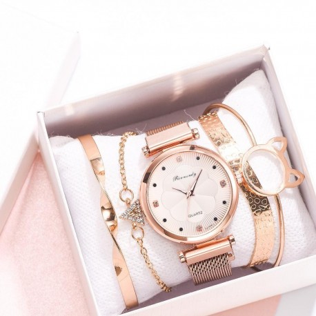 Set Women Watches Luxury Magnet Buckle Flower Rhinestone Wrist Watch