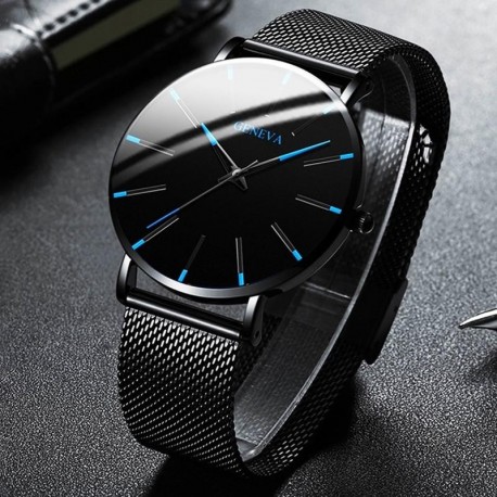 Minimalist Men's Fashion Ultra Thin Watches Simple Steel Mesh Belt Quartz Watch