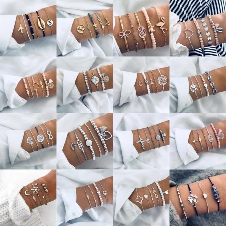 Styles Bohemian Bracelet Set For women Shell Star Map lotus  stone Beads chains Bangle