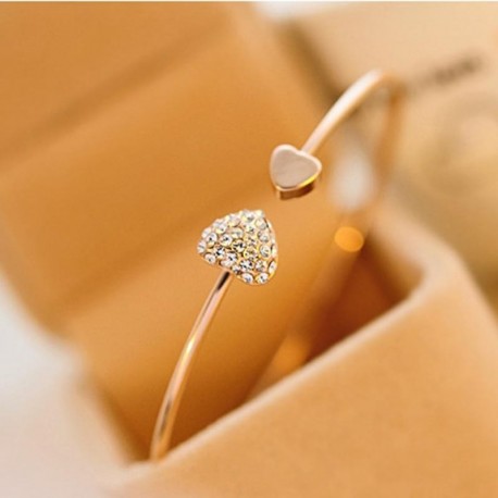 Hot New Fashion Adjustable Crystal Double Heart Bow Cuff Opening Bracelet