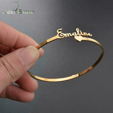 Name Bracelet Personalized Custom Cuff Bangles  Women Men Rose Gold Stainless