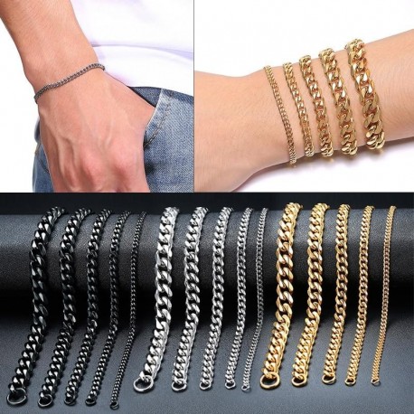Stainless Steel Curb Cuban Link Chain Bracelets for Women Unisex Wrist Jewelry Gifts