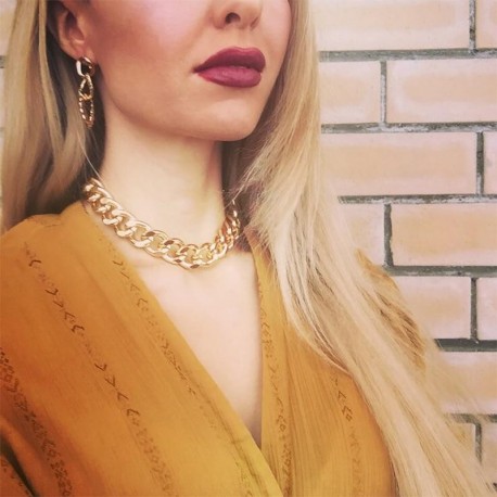 retro portrait of exaggerated thick chain necklace double personality chain hiphop neck chain short