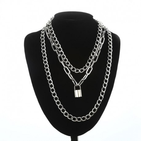 Layered punk chain necklace lock pendant necklace jewelry grunge aesthetic accessory