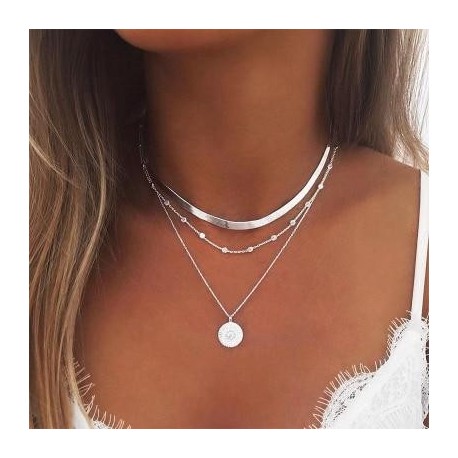 Layed Choker Necklaces Collar Women Silver Color Metal Chain Necklace for Female Collier