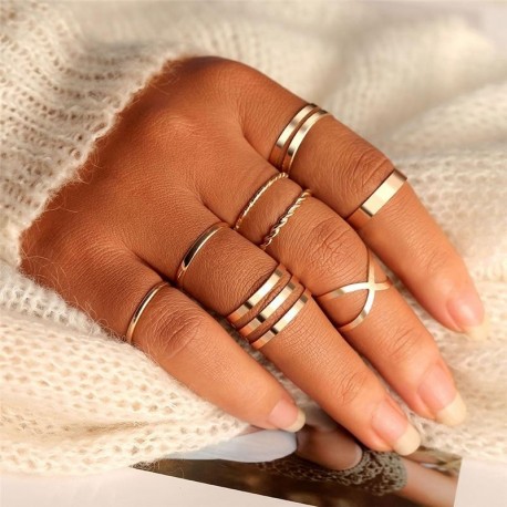Original Design Gold Color Round Hollow Geometric Rings Set For Women Fashion Cross Twist Open Ring