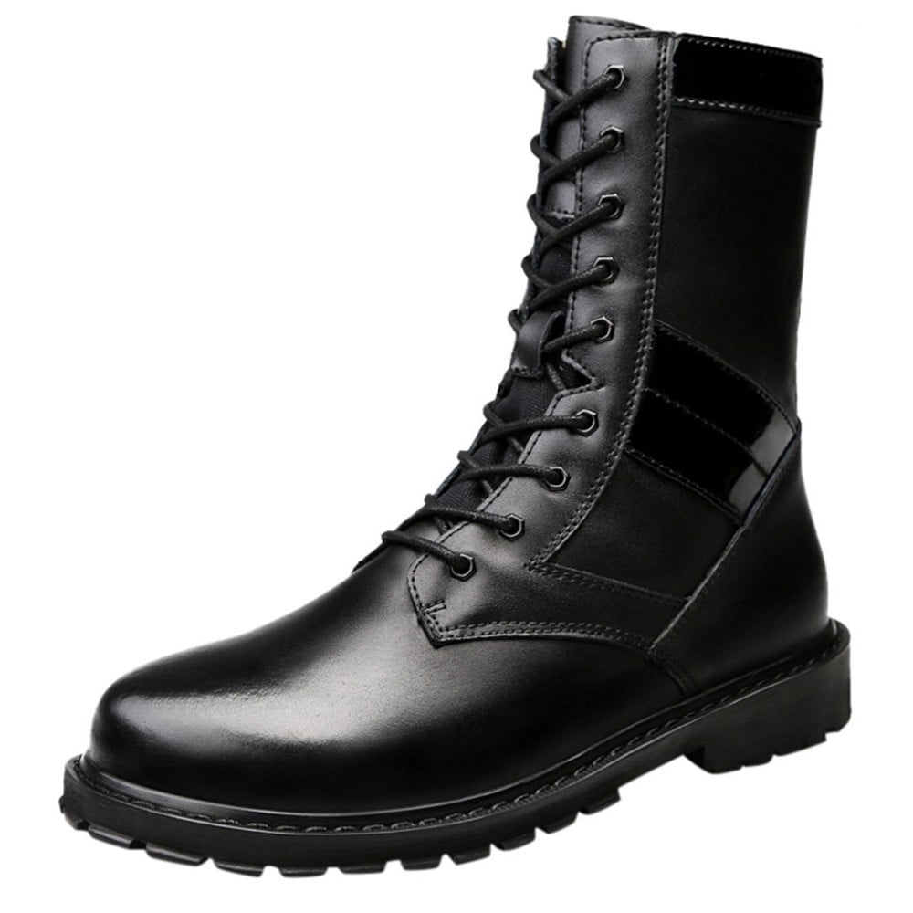 Boots Men Warm Leather Black Wear Resistant