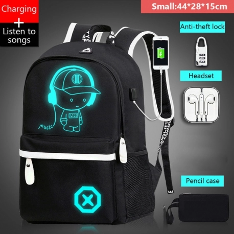 Glow in the Dark Backpack with USB Port Small