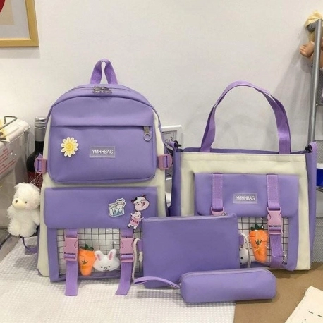 Cute Backpack Set - School Bag Set For Girls - Back To School Bag Set - 4 Piece Set Harajuku Backpack - Cute Ita Bag