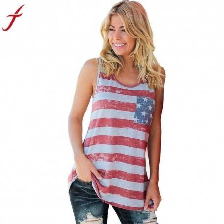 Women American Flag Stripe Tank Tops