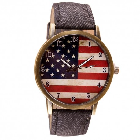 American Flag Watch With Leather Band