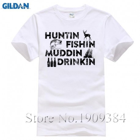 Huntinger Fishinger Mudding Drinking Mens Tee Top Country Redneck Funny Sleeve