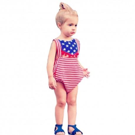 Newborn Baby USA Flag Striped Star Rompers Jumpsuit