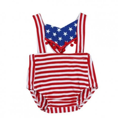 Newborn Baby USA Flag Striped Star Rompers Jumpsuit