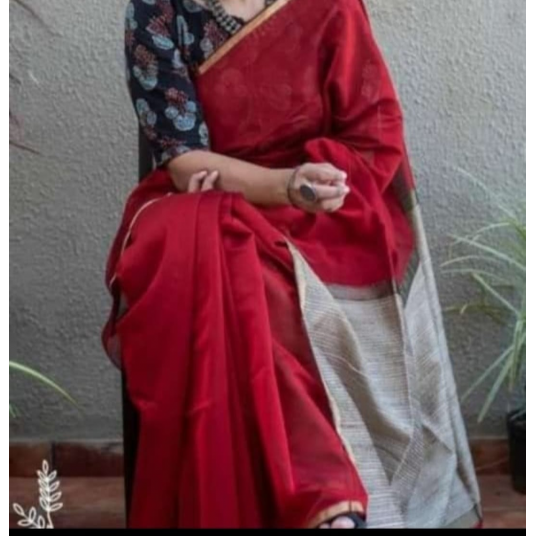 Fancy Saree in Red with White border