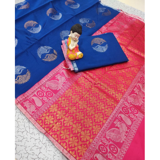 Kanjivaram Blended Saree in Blue & Red pattern