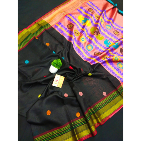 Pure Raw Silk Chattisgarh in Black