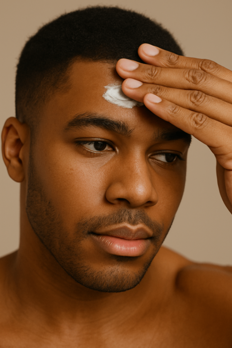 man using moisturizer on face
