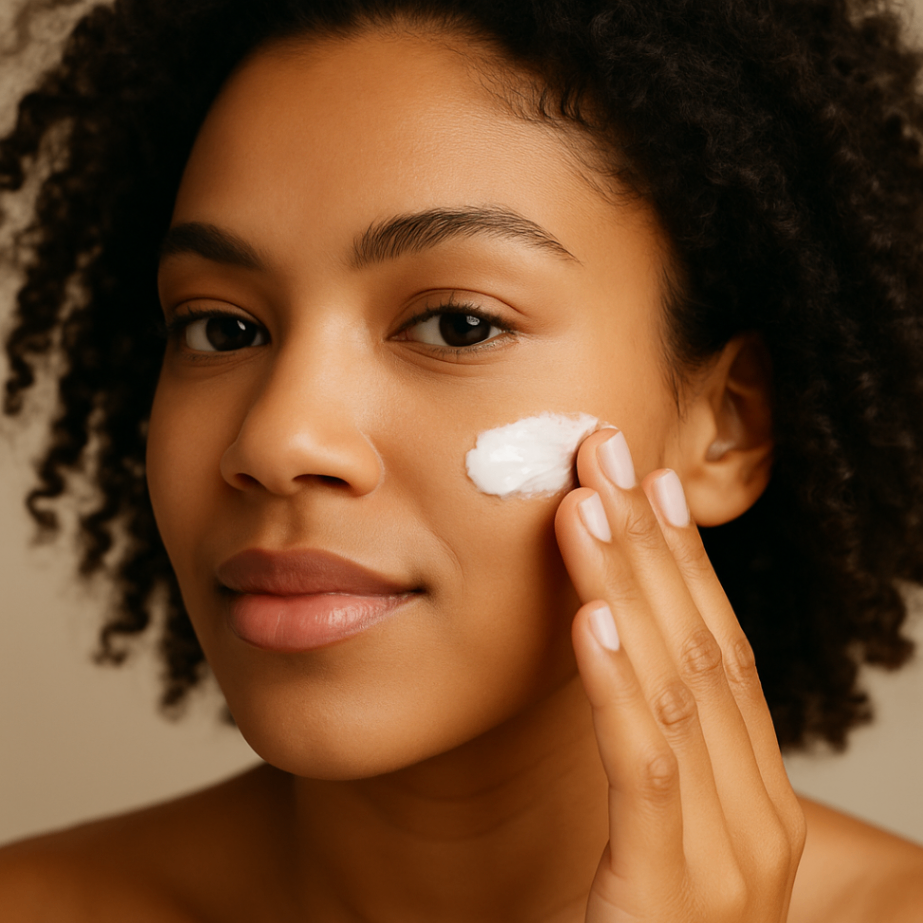 woman using moisturizer on face