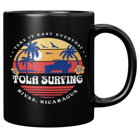 Tola Surfing Departamento De Rivas Nicaragua Taza Negra De Cafe 11 oz