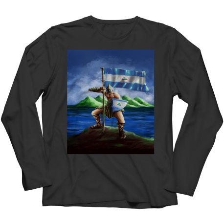 Camiseta Manga Larga Unisex De Guerrero Nicaraguense Con La Bandera Y Escudo De Nicaragua Flag Emblem