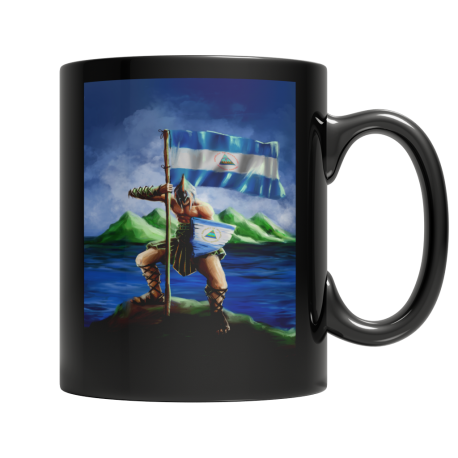 Taza De Cafe Negro  11 OZ De Guerrero Con La Bandera Y Escudo De Nicaragua Flag Emblem