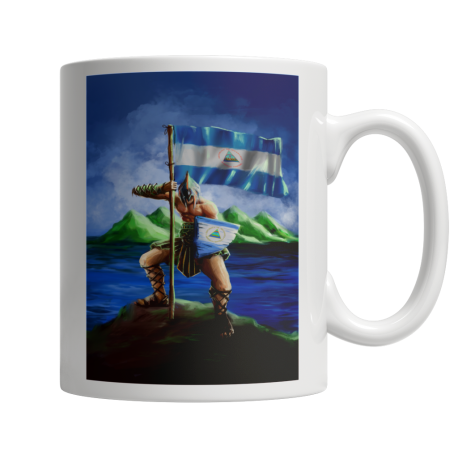 Taza De Cafe Blanca 11 OZ De Guerrero Con La Bandera Y Escudo De Nicaragua Flag Emblem