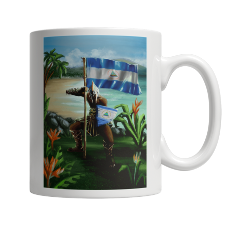 Taza Blanca De Tomar Cafe Con El Guerrero Nicaraguense  De La Costa Atlantica RAAS