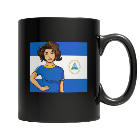 Taza De Cafe Negro 11 OZ Con Una Mujer Nicaraguense Con La Bandera De Nicaragua