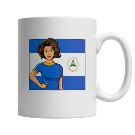 Taza De Cafe Blanca 11 OZ Con Una Mujer Nicaraguense Con La Bandera De Nicaragua