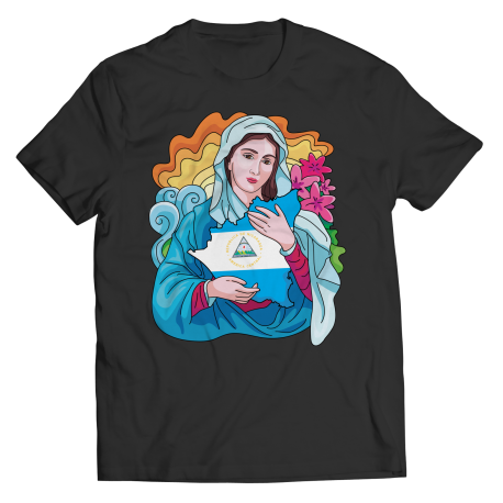 Camiseta De La Virgen Maria Abrazando La Bandera De Nicaragua