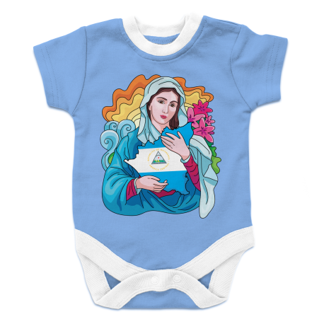 Ropa Para Bebes Onesies De La Virgen Maria Abrazando La Bandera De Nicaragua 18, 12, 6 Meses