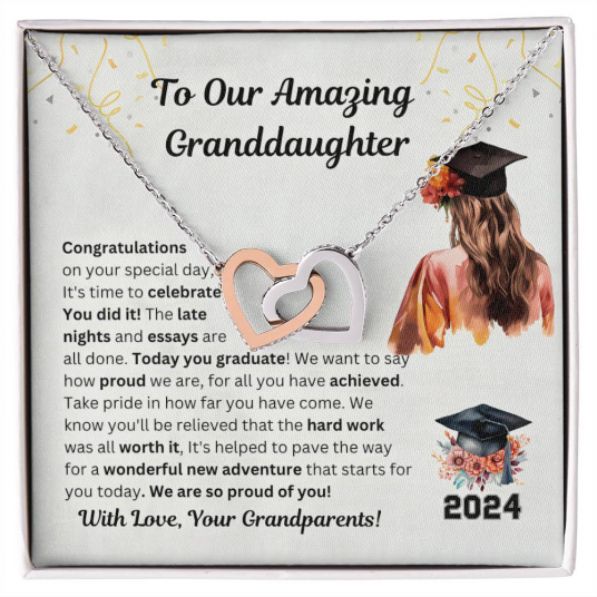 Graduation Interlocking Hearts Necklace, Grandparents to Granddaughter
