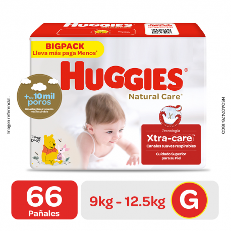 Pañales Huggies G Bigpack Natural Care - Bolsa 66 UND