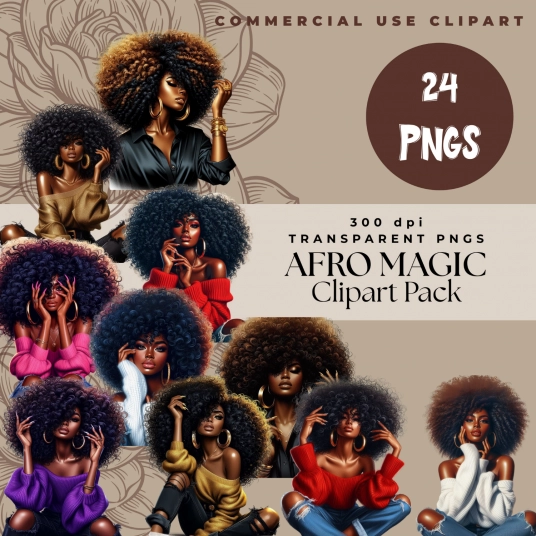Afro Magic Clipart Pack – 24 High-Quality Transparent PNGs