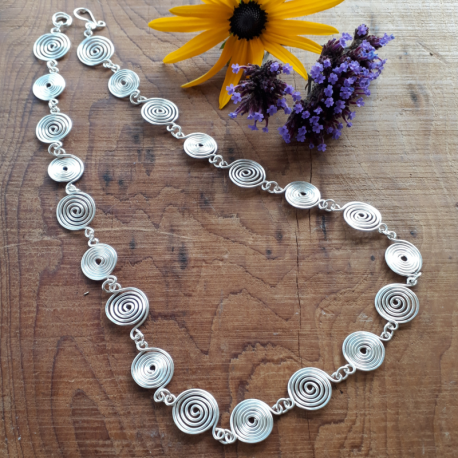 Open and Closed Silver Spiral Necklace