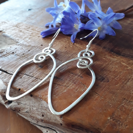 Large Statement Silver Spiral Earrings