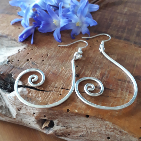 Large Statement Drop Silver Spiral Earrings