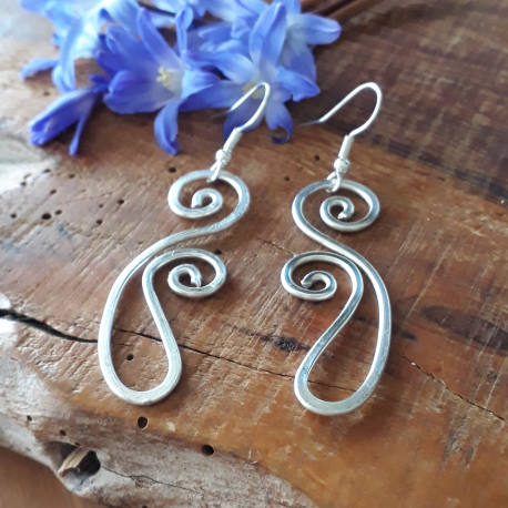 Large Statement Drop Silver Spiral Earrings