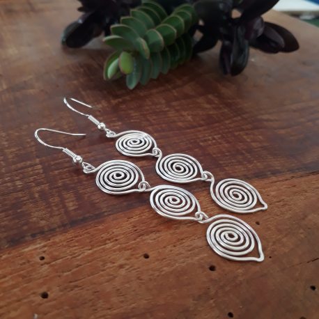 Triple Leaf Silver Spiral Earrings