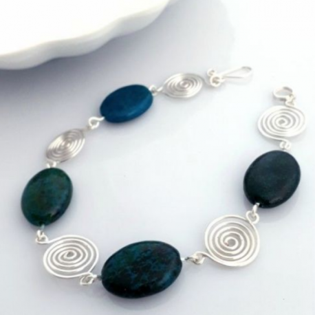 Azurite Silver Spiral Bracelet