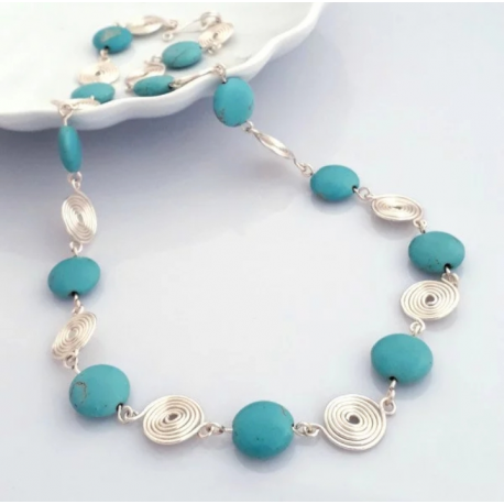 Turquoise and Silver Spiral Necklace
